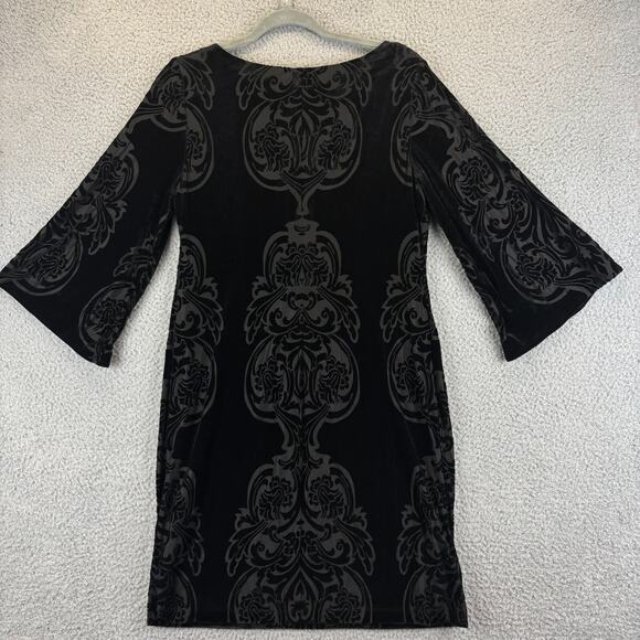 Y2k Velvet Burnout Dress 10 Black Witchy Dark Romantic Feminine Bell Sleeves - Picture 9 of 10